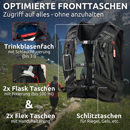 Laufweste 15L mit Trinkblase & 2x Flasks für Herren/ Damen - Conquer.